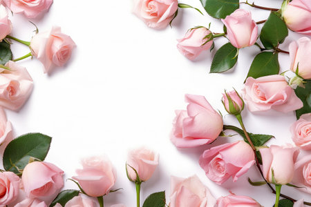 blooming pink roses flowers frame, with copy soaceの素材