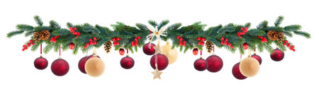 Christmas garland on isolated white backgroundの写真素材