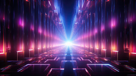 Abstract neon background with light trailsの素材