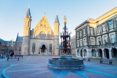 view of Riderzaal of Binnenhof - Dutch Parliamentat facade, The Hague, Hollandの写真素材
