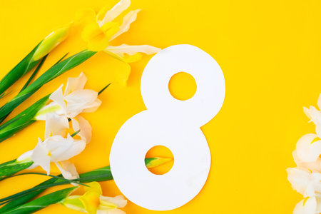 Mimosa yellow flowers on tender yellow spring background, 8 march day festive background, mimose is traditional flowers for international womans day 8 of marchの写真素材