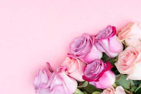 wedding or mothers day background, bouquet over plain pink backgroundの写真素材