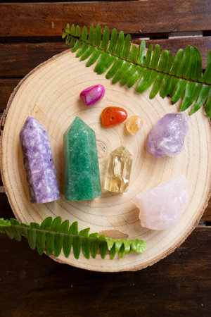 Gemstones minerals stones in the shape of obelisks. Witchcraft, herbal medicine and healing, Magic healing Rock for Reiki Crystal Ritual, Witchcraft, spiritual esoteric practice.の写真素材