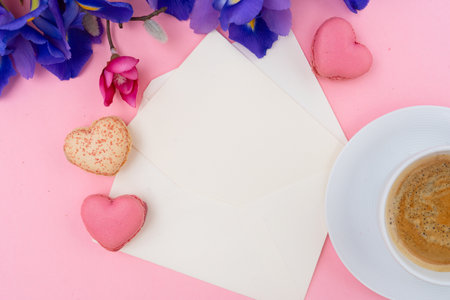 Mothers day background with cup of coffee, frame with copy spaceの写真素材