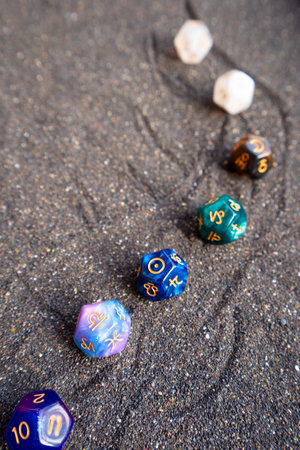 Horoscope zodiac divination dice. Fortune telling and astrology predictions charts concept, magic rituals and exoteric experienceの写真素材