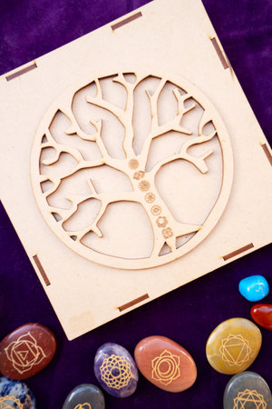 Tree of life and chakra healing crystals. Witchcraft, herbal medicine and healing, Magic healing...