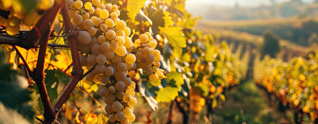Autumn harvest of white wine grapes in Tuscany vineyards near an Italian winery, web banner formatの素材