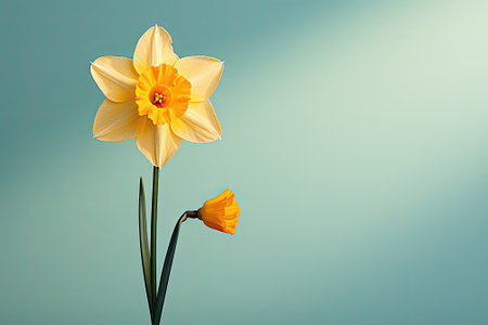 Daffodil flower on a pastel simple colored solid background,の素材