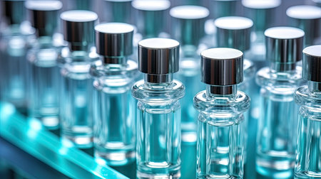 glass vials for liquid test samples, laboratory and science conceptの素材