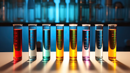 Test tubes used in analytical chemistry for photometric analysis, modern laboratory test conceptの素材