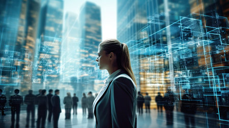 business men and women, financial firms staff, human resources , enterprise resource planning ERP and digital technology,の素材