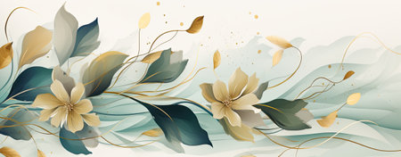 abstract watercolor of green leaves and flowers, spring background, web banner formatの素材