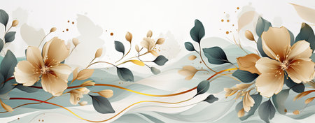 abstract watercolor of green leaves and flowers, spring background, web banner formatの素材