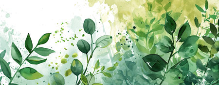 Spring web banner, green floral watercolor invitation, natural botanical design background.の素材
