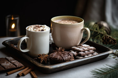 winter hot chocolate, two cups of hot drinkの素材