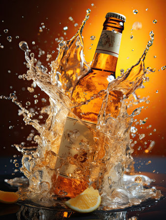 Beer bottle with splashes.の素材