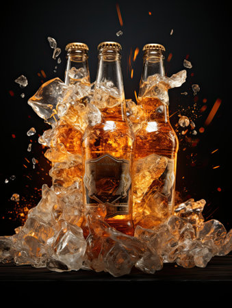 Beer bottle with splashes.の素材