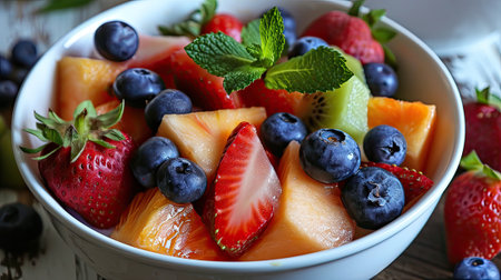 bowl of fruit salad, healthy natural breakfast conceptの素材