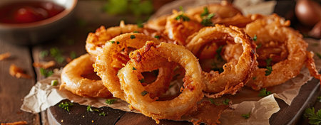 Fried onion rings served on a plate,の素材