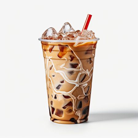 cup of an iced coffee isolated on a white background,の素材
