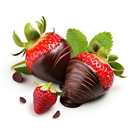 strawberry with chocolate dipping isolated on white backgroundの素材