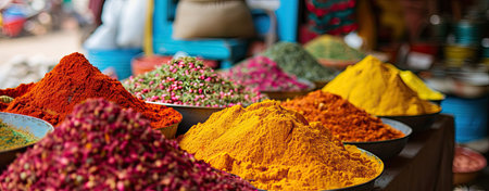 Colorful spices for cooking on marketの素材
