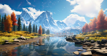 mountain peaks and peacefull valleyの素材