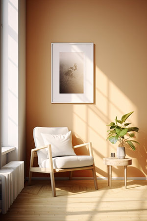 chair in apartment, warm orange walls, japandy styleの素材