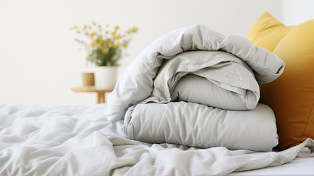 linen and pillows in bedroom, laundry dayの素材