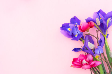 Mothers day background with fresh flowers with copy spaceの写真素材