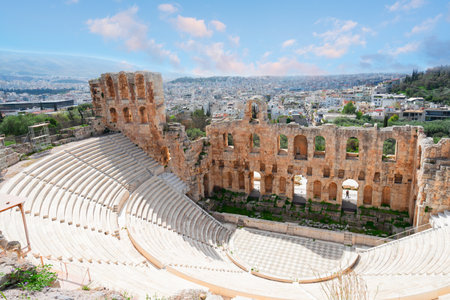 view of Herodes Atticus amphitheater of Acropolis, Athens, Greeceの写真素材