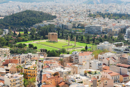 Temple of the Olympian Zeus and cityscape of Athens, Greeceの写真素材