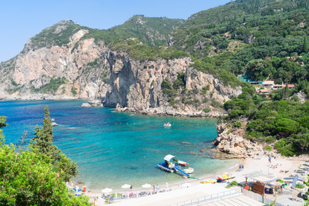 Amazinf beaches of Corfu, Paleokastritsa beach bay on Corfu island, Greeceの写真素材