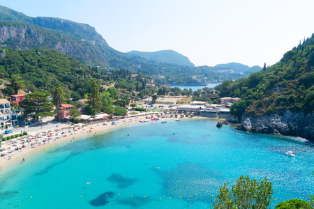 Amazinf beaches of Corfu, Paleokastritsa beach bay on Corfu island, Greeceの写真素材