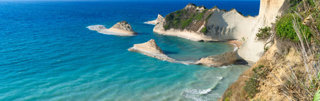 scenic Cape Drastis at Corfu island Greeceの写真素材