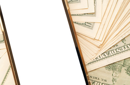 Usa dollars bills money abstract background, blank screen for copy space, financial app conceptの写真素材