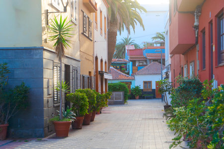 cosy street in Puerto de la Cruz, Tenerife Spainの写真素材