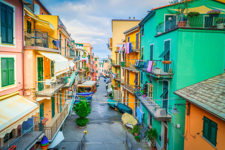 Manarola picturesque town street of Cinque Terre, Italyの写真素材