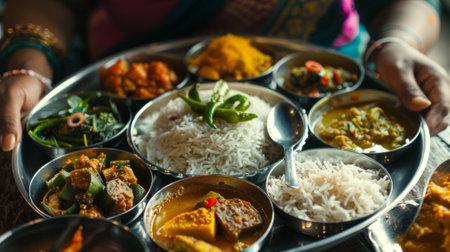 Indian Hindu Veg Thali food platter, healthy oriental meal,の素材