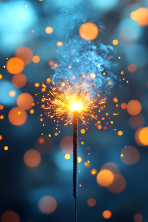 Burning sparkler on bokeh background. New year conceptの素材
