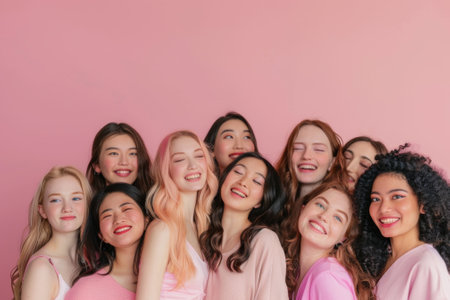 Beauty diversity portrait of women happy with makeup for cosmetic skincare conceptの素材