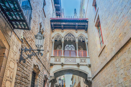 Old gothic quarter of of Barcelona, Spain, tonedの写真素材