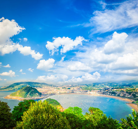 San Sebastian bay aerial view, Pais Vasco, Spainの写真素材