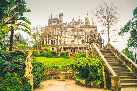 beautiful details of Quinta Regaleira at winter, Sintra, Portugalの写真素材