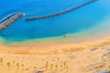 coast line of beach las Teresitas by Santa Cruz de Tenerife, Spainの写真素材