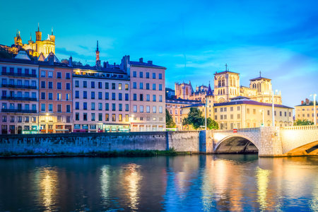 old town of Lyon, France in a beautiful summer night