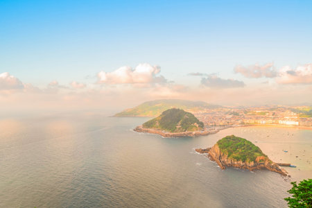 San Sebastian harbor and Cantabrian sea aerial view, Pais Vasco, Spainの写真素材