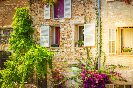 beautiful old town detail, facade of typical house, Provence at summer day, Franceの写真素材