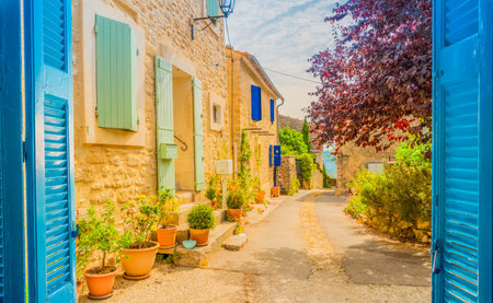 old town street of Aix en Provence at summer day, France, retro tonedの写真素材