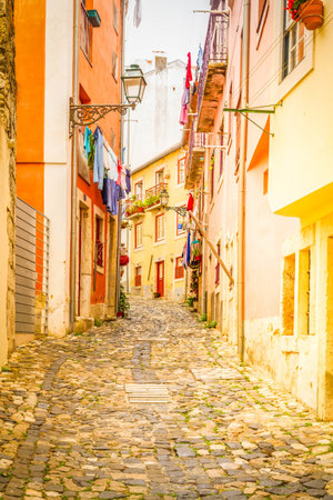 street in old town of Lisbon, Portugalの写真素材